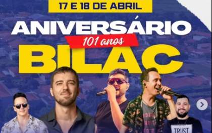 Prefeitura de Bilac divulga programação para celebrar aniversário de 101 anos da cidade