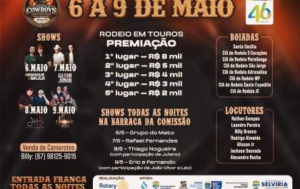 Encontro de Cowboys de Selvíria 2026 começa nesta quarta (6) com rodeio, shows e entrada gratuita