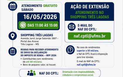 UFMS oferece orientação gratuita sobre Imposto de Renda no Shopping Três Lagoas