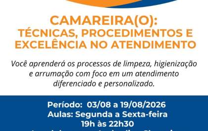Prefeitura e SENAC abrem inscrições para curso gratuito de capacitação para camareiras e camareiros