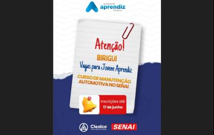 Clealco abre vagas para jovem aprendiz exclusivas para moradores em Birigui