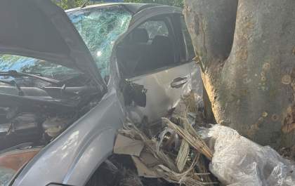Homem é socorrido após perder o controle e bater carro em árvore em rodovia de Birigui