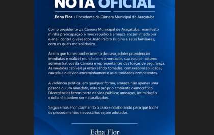 Ameaças, intimidação e ódio não podem ser naturalizados, afirma presidente da Câmara de Araçatuba