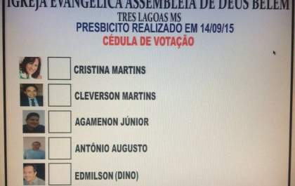 Assembleia de Deus em Três Lagoas realiza plebiscito para escolher pré-candidato a vereador