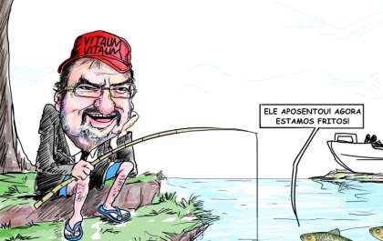 Charge em homenagem ao delegado Vitor Lopes que vai curtir aposentadoria merecida