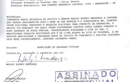 Pesquisa fraudulenta é distribuída via watsapp para confundir eleitor andradinense