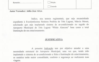 Vereador solicita instalação de ar condicionado no aeroporto