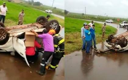 Advogado de 34 anos capota veículo em rotatória