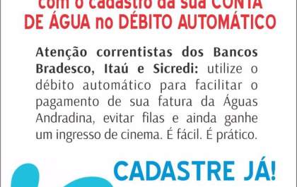 Águas Andradina lança campanha de débito automático que leva você ao cinema