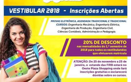 Inscrição ao vestibular nas Firb é de graça no shopping
