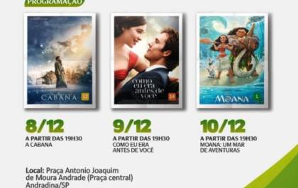 Sucessos de cinema serão exibidos gratuitamente na Praça em Andradina