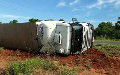 Motorista tomba carreta ao desviar de animal na BR-262 sentido Castilho a Três Lagoas