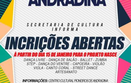 Governo de Andradina abre inscrições de oficinas culturais e de danças