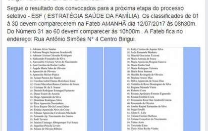 Processo seletivo para ESF em Birigui é alvo de denúncia no Ministério Público