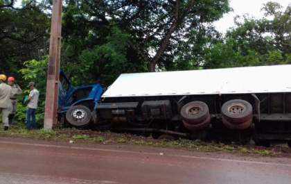 Caminhão carregado com frango congelado tomba na BR-262