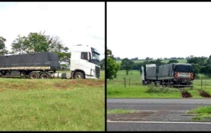 Motorista atravessa pista e invade propriedade rural com carreta em Andradina