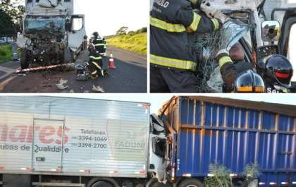 Motorista morre em colisão entre caminhão e bi-trem na SP-320