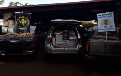 Policiais apreendem 3 caminhonetes roubadas e mais de 5 toneladas de droga