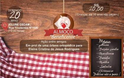 Almoço em prol de estudante que precisa de órtese será no domingo