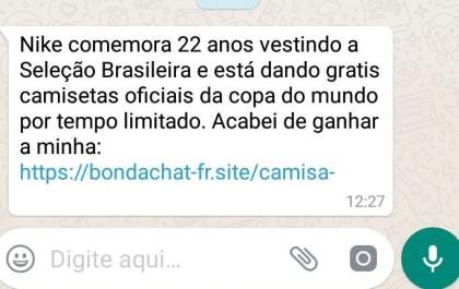 Promoção no Whatsapp que promete camiseta da CBF é golpe, alertam especialistas