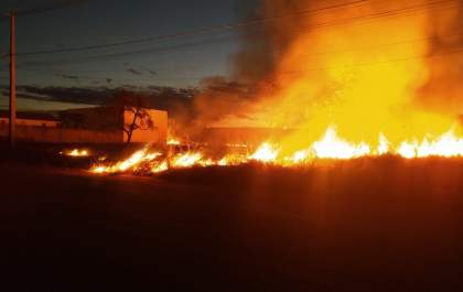 Incêndio de grande proporção ameaça atingir residência em Três Lagoas