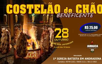 1ª Igreja Batista em Andradina promove Costelão de Chão beneficente dia 28 de outubro