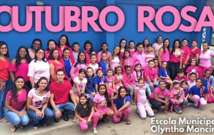 Alunos e toda a comunidade da E.M. “Olyntho Mancine” realizam ação em favor da Campanha Nacional Outubro Rosa