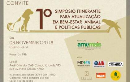 ONG AMEMAIS realizará o 1º simpósio em prol do bem estar dos animais e políticas públicas