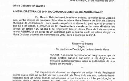 Makoto renuncia ao cargo de 2º secretário